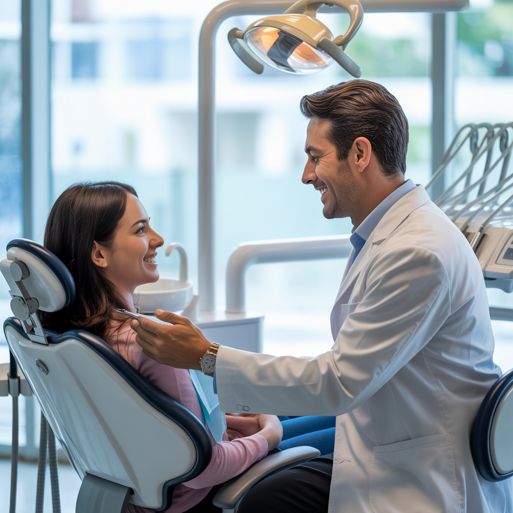 Dentista atendendo paciente na clínica